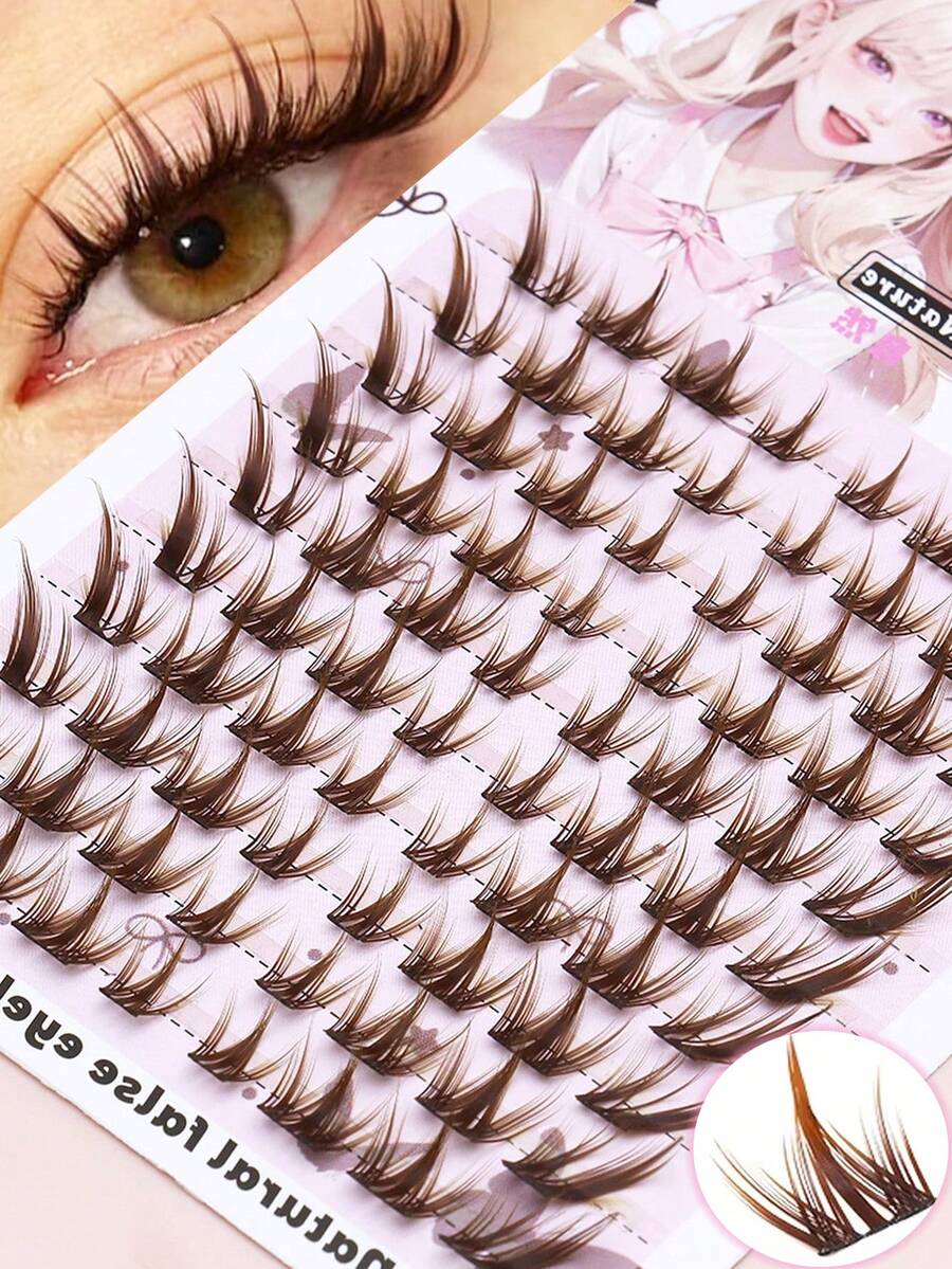 Ayrmilla C Curl 80 Bundles Brown False Eyelashes, Natural DIY Cluster False Eyelashes, Cute Cartoon Eye Makeup Effect, Eye Makeup, Eyelash Clusters, Single False Eyelashes, False Eyelashes, Beginner Essential, Charming False Eyelashes - C - View 1
