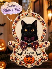 Custom DIY 3D Pearl Painting Hanging Decor, Personalized Pet Photo Ghost Ornament With Diamond Bow, Halloween Pumpkin Bat Christmas Tree Decoration, Unique Birthday Gift For Cat And Dog Lovers Pet Owners - Multicolor - View 2