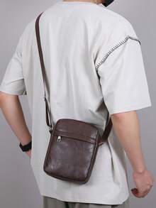 Men's Leather Crossbody Bag, Casual Shoulder Purse, Lightweight Mini Messenger Bag For Daily Work Travel Outdoor - Coffee Brown - View 3