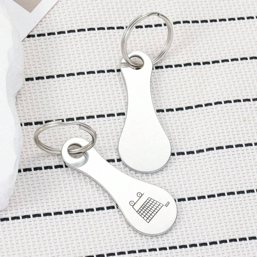 2 Pcs Stainless Steel Shopping Cart Keychains With Shopping Cart Logo, Classic Simple Stylish Design, Durable Daily Key Accessory For Men And Women - Multicolor - View 1