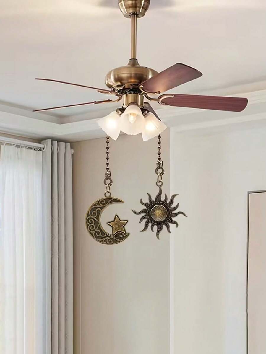 2pcs Solar/Moon-Themed Lighting Accessories: Ceiling Fan Extender, Fan Light Bulb Chain, Switch, Table Lamp Switch, Handles, Zipper. No Electricity Required, No Batteries Needed, No Wireless Connection Necessary. - Multiple Styles - View 1