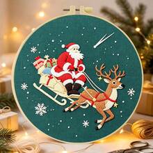 1PC 15*15cm/5.9*5.9in 20*20cm/7.9*7.9in,Christmas Decorations Embroidery Kit, DIY Handmade Embroidery Set For Adult Beginners, Home Gift, Women's Sewing Gift, Including User Manual, Printed Pattern Fabric, Embroidery Frame, Needle And Thread. - 15X15CM - View 5