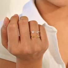 Personalized Duo Initial Ring, Custom Two Letters Ring, Couple Rings, Mothers Ring, Initial Jewelry, Gift For Her, Skinny Letter Ring - Multicolor - View 4