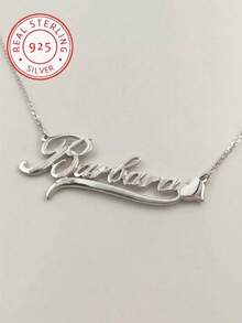 A 925 Sterling Silver Customized Romantic Elegant Heart-Shaped Name Pendant Necklace, Fashionable Classic, Customizable English Name, Perfect Gift For Friends, Partners And Family. - Silver - View 3
