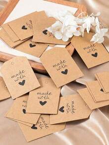 100pcs Kraft Paper Gift Label Card, Heart Pattern Design Label Card For DIY Handmade Crafts, Christmas Party, Baking Cake Dessert Decoration And Gift Tagging, Parties And Anniversaries Tags - Label Card - View 3