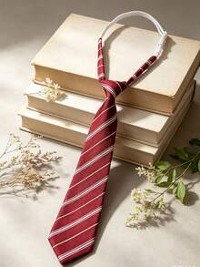 1pc Women's Striped JK Casual Fashion Tie, Suitable For Office White Collar Workers And Students - Burgundy - View 5