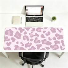 1pc Light Pink Leopard Print PU Leather Large Desk Mat, Waterproof Anti-Slip Easy Wipe Desktop Protector, Big Mouse Pad For Office, Study, Gaming & Makeup Table Decor - View 1