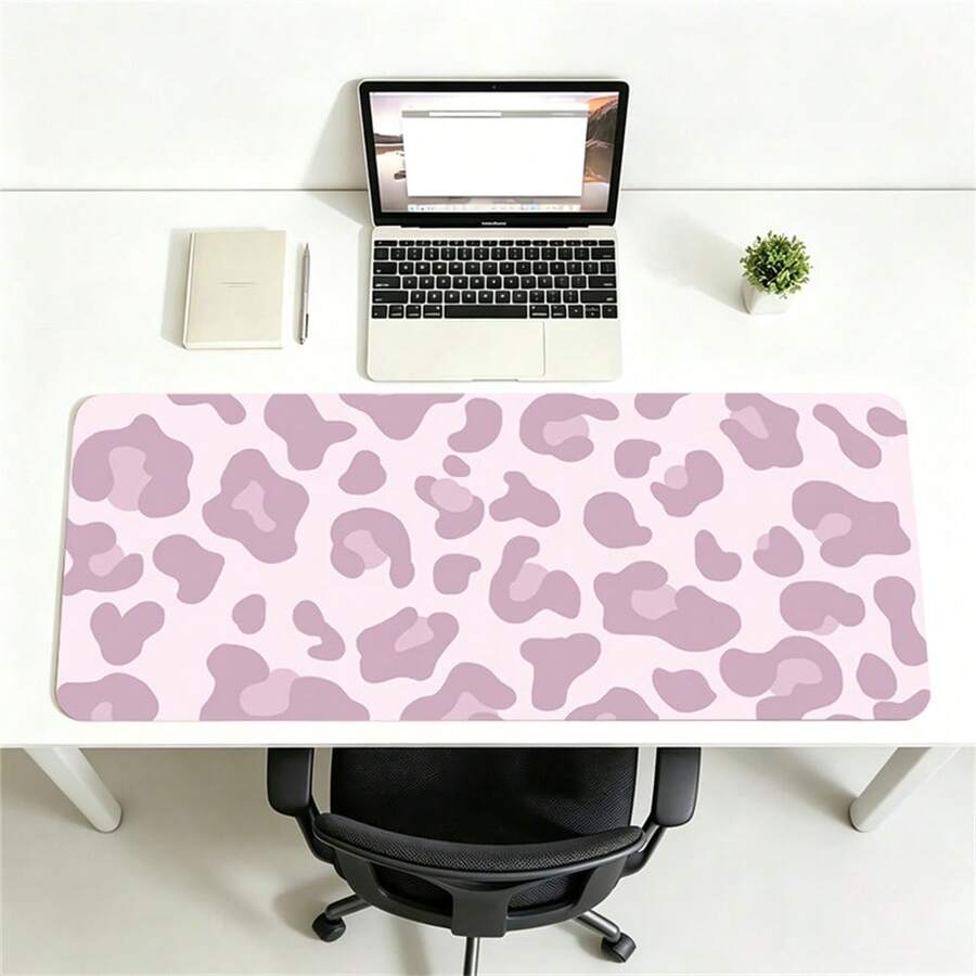 1pc Light Pink Leopard Print PU Leather Large Desk Mat, Waterproof Anti-Slip Easy Wipe Desktop Protector, Big Mouse Pad For Office, Study, Gaming & Makeup Table Decor - View 1