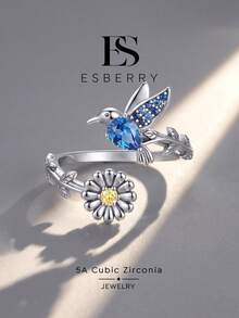 1pc Hummingbird & Daisy Open Ring Women's Jewelry, Suitable As Party Gift, Daily Wear Or As A Gift - Hummingbird Daisy Ring - View 1