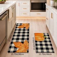 1pc Autumn Pumpkin Maple Leaf Black & White Plaid Kitchen Home Decor Floor Mat, Non-Slip Absorbent Long Runner Rug, Thanksgiving Country Style Bathroom Laundry Room Door Mat Set - Multicolor - View 13