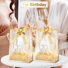 12pcs Transparent Gold Foil Plastic Gift Bags (6/12) With Champagne Ribbons, (6pcs Bags+6pcs Ribbons) Perfect For Wedding Favors And Party Favors, Reusable Waterproof Transparent PVC Gift Shopping Bags, Gift Packaging Bags, Suitable For Women's Weddings, Parties And Holiday Gifts, Valentine's Day, Mother's Day Gift Packaging Bags, Transparent Waterproof Bags, Suitable For Summer, Vacation And Beach, Halloween Christmas Gift Bags - Transparent Gold-rimmed Gift Bag (with Ribbon) - View 6