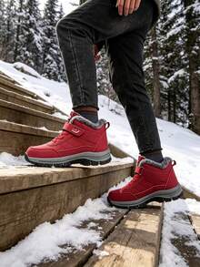 Men's Snow Boots, Fleece Lining, Warm And Comfortable, Non-Slip Sole, Round Toe Design, Suitable For Outdoor Camping And Casual Wear - Winter Footwear - Red - View 2