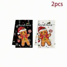 2/4/6 pcs Serbet Dapur Natal Motif Gingerbread Man, Set Handuk Dapur Natal - MultiWarna - View 10