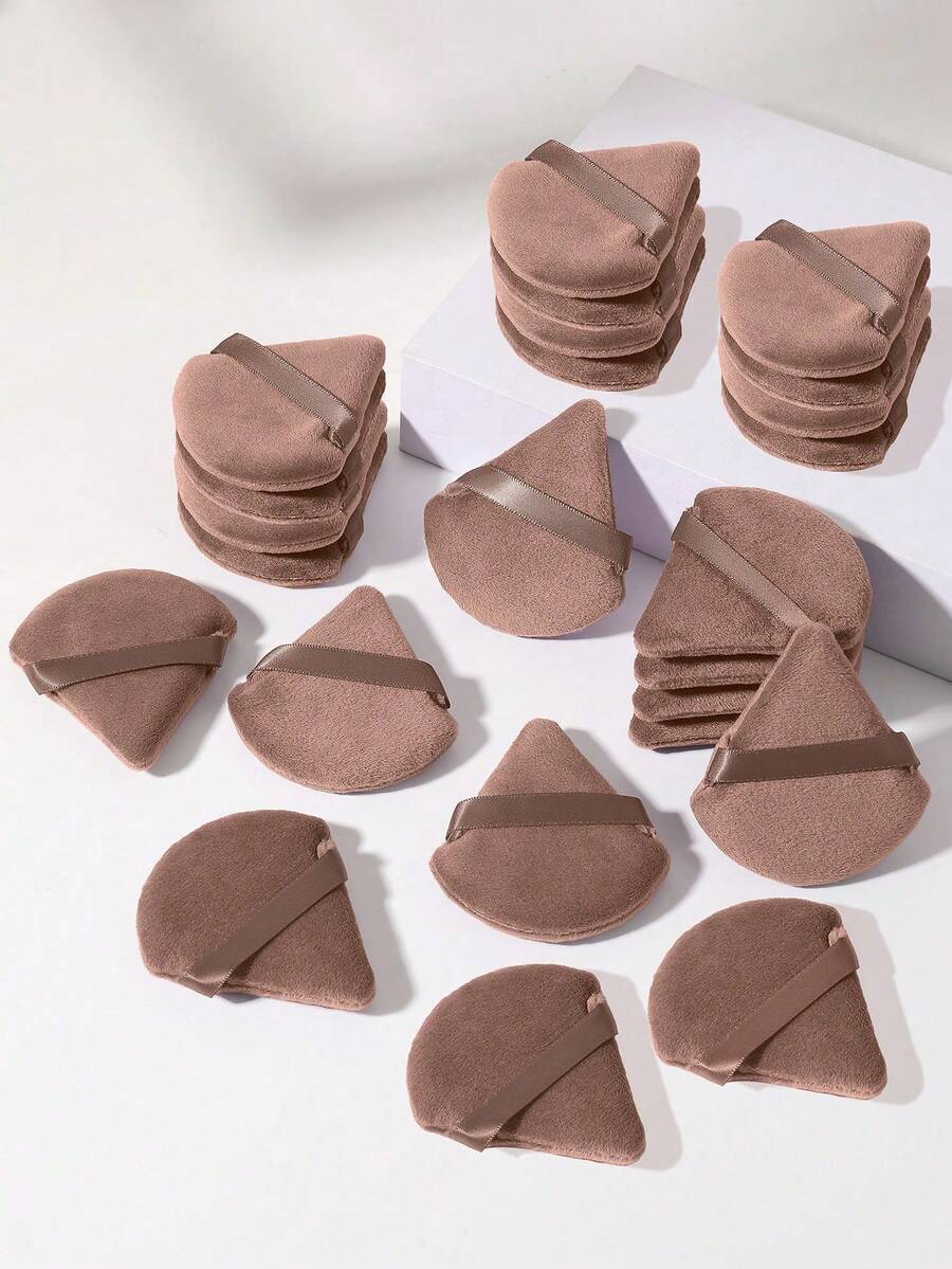 24pcs 15pcs 8pcs/5pcs Triangle Sponge Puff For Loose Powder Setting Makeup Face Soft Triangle Puff Suitable For Loose Powder Body Fan Velvet Makeup Sponge Foundation Blending Sponge Set Beauty Makeup Tools - Brown - View 1
