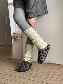 XIXITIAO Fashion Leopard Print Slippers For Women, Winter Arch Support Slip-On Fuzzy House Slippers - Grey - View 6
