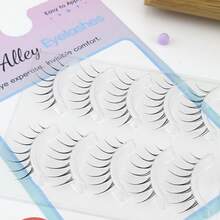 5 Pairs Japanese Anime Tapered Clear Band Invisible Eyelashes Natural Sweet Fresh Soft Lightweight Faux Lashes Dating Travel Portable Pack - Black - View 7