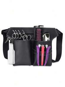 Multifunctional Hairdressing Tool, 1pc Hair Scissors Storage Bag, PU Leather Hairdressing Bag, Professional Barber Tools Waist Pouch, Salon Scissors Organizer Bag - Black - View 1