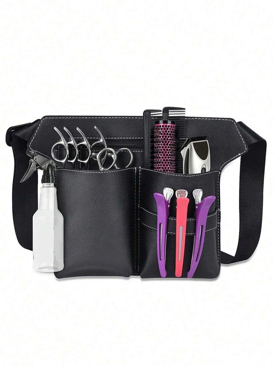 Multifunctional Hairdressing Tool, 1pc Hair Scissors Storage Bag, PU Leather Hairdressing Bag, Professional Barber Tools Waist Pouch, Salon Scissors Organizer Bag - Black - View 1