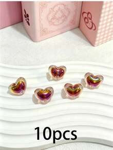 10pcs Acrylic UV Colorful Electroplated Heart Beads Dual Color DIY Beaded Pen Phone Chain Keychain Decorative Pendant - 10pcs Transparent Colored Hearts - View 9