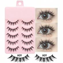 5 Pairs Lightweight Curly Party & Daily False Eyelashes, 3D Natural Faux Mink Soft Full Upper Lashes - X01 - View 3