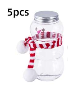 Set Of 5 Christmas Snowman Shaped Gift Packaging Bottles With Lids, Cute Snowman Design Reusable Transparent Containers, Optional Mini Scarf Matching, Suitable For Christmas Party Gift Wrapping - Snowman Christmas Bottle - View 8