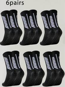 1/3/6 Pairs Men's Silicone Anti-Slip Mid-Calf Socks, Breathable & Sweat-Absorbing Sports Socks For Fitness, Running, Basketball, Football Training - Black and White - View 15