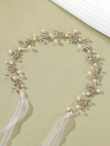 1pc Children's Pearl Rhinestone Hair Vine, Shiny Crystal Floral Headband With Ribbon Tie, Suitable For Girls' Birthday, Party, Pageant And Photo Shoot - Multicolor - View 6