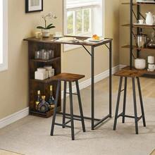 3-Piece Bar Table & Chairs Set For 2 With 3-Tier Storage Shelves – Space-Saving Counter Height Dining Table For Small Apartment, Kitchen, Or Living Room - Retro Color - View 10