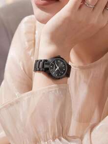 1件女款精緻多邊形小錶盤極簡奢華通勤百搭腕錶 - 黑色 - 查看 6