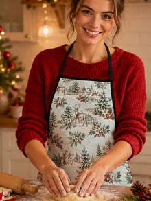 1pc Christmas Forest Deer Pattern Apron, Large Size High Quality Decorative Apron, Suitable For Kitchen And Dining Table, Create Warm Holiday Atmosphere, Perfect Christmas Party Decoration, Holiday Essential - Multicolor 3 - View 2