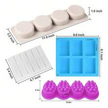 4pcs Silicone Soap Molds, Rectangular Soap Mold, Round Soap Mold, Massage Soap Mold And 6-Cavity Square Silicone Mold, Suitable For Handmade Craft Soap Making - Soap Mold - View 8