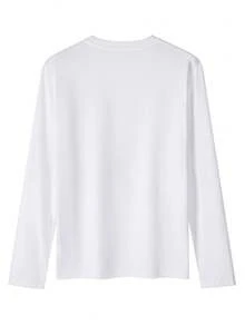 1Pc Women Solid Crew Neck Fitted Long Sleeve Top,Stretchy Slim Minimalist Basic Tee For Daily Commute Layering - White - View 3