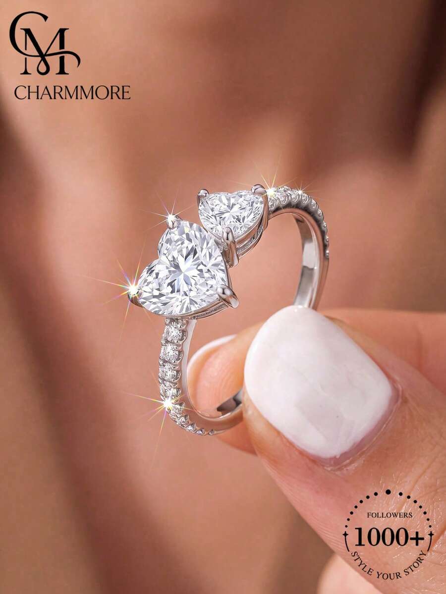 1pc Heart-Shaped Diamond Ring, Suitable For Women's Daily Jewelry Matching, Exquisite Women's Jewelry Gift - Style 1 - View 1