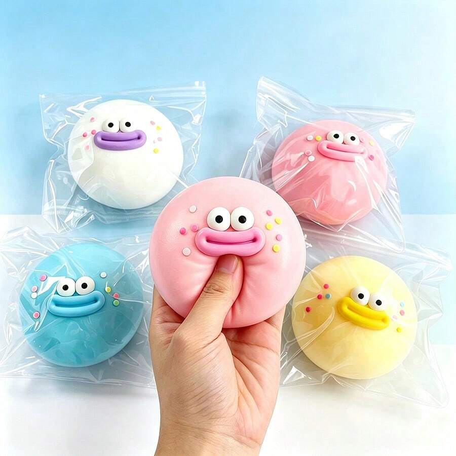 1pc Squishy Oversized Giant Big Mouth Big Eye Fluid Ball Squeeze Toy, Slow Rebound Moldable Big Mouth Bun Squeeze Toy, Comfortable Kneading Feel, Soft Squeeze Ball, Fingertip Stress Relief Squeeze Ball, Effectively Relieve Stress And Anxiety, Suitable For Adults Office Workers As Stress Relief Tool, Daily Essential, Holiday Gift (Random Color And Style)