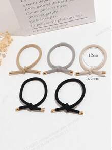 5pcs Minimalist High Elasticity Hair Ties, Colorful Bowknot Hair Bands, Suitable For Daily Wear In All Seasons - Multicolor - View 3