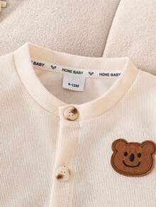 Autumn/Winter Baby Soft Cardigan Round Neck Patch Knit Top Jacket, Cute Bear Patch Soft Casual Versatile Outerwear - Apricot - View 4