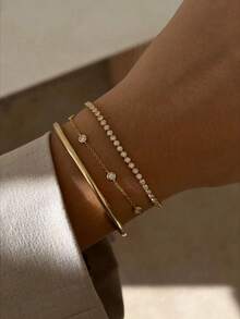 3pcs Vintage Rhinestone Tassel Bracelet For Women, Light Luxury High‑End Bangle, Elegant Hand Jewelry For Daily, Business And Commute Wear - Multicolor - View 1