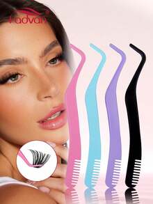 FADVAN 1pc Eyelash Comb Tweezers + 60pcs 40D 8-14MM Mixed Length DIY Hot Glue Cluster Eyelash Extensions, Stainless Steel Anti-Static Non-Magnetic Makeup Tool - Multicolor - View 2