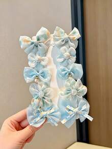 10pcs/Set Sweet Bow & Flower Hair Clips Set, Women's Daily Outfit Decorative Hair Clips, Sweet Bow & Floral Design, Create Romantic Hairstyle - Multicolor - View 5