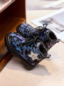 Autumn/Winter Children's Boots Lace-Up Design Non-Slip Thick Sole Thermal Lining Warm Outdoor Boots For Boys And Girls - Blue - View 5
