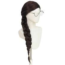 34-Inch Dark Brown Side-Braided Anime Cosplay Wig (Glasses Included) – Unisex Synthetic Pre-Braided Ponytail Wig; Ideal For Halloween, Carnivals, And Parties; A Great Gift For Cosplayers And Anime Fans - Brown - View 4