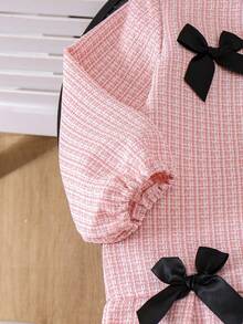 Girls' Elegant Lady Style Pink Tweed Long Sleeve Dress, Spring/Autumn - Pink - View 5