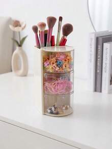 1pc Multifunctional Rotating Desktop Storage Box, Rotating Multi-Layer Transparent Hair Accessories Storage Box, Rotating Desktop Storage Box For Children's Room, Hair Clip Storage Box, Multiple Hair Accessories Storage Box - Multicolor - View 7