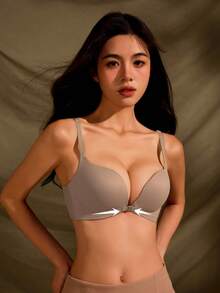 Coffee Brown Front Closure Wireless Push Up Bra For Small Bust Women [For Flat Chest] - Coffee Brown - View 4