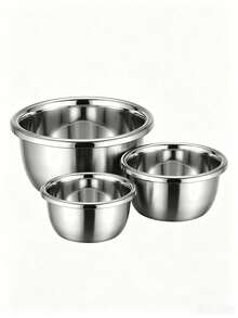 Large Capacity Deep Stainless Steel Dough Mixing Bowl, Material & Odorless, Thick Body Durable & Resistant To Deformation. Wide Smooth Rolled Edge, Comfortable Grip Without Scratching Hands, Deep Design Prevents Flour Spillage During Kneading And Fermentation, Also Suitable For Marinating Meat, Washing Fruits & Vegetables, Mixing Salads. Smooth Inner Wall Easy To Clean, Stackable Storage Saves Kitchen Space, Ideal For Home Baking Preparation And Multi-Purpose Kitchen Cooking. 1pc/3pcs - View 2