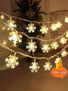 1pc Snowflake LED String Lights, Christmas Decoration String Lights, Battery Powered, Winter Wonderland Decorative Lights, With Switch Control, Outdoor Garden String Lights, Suitable For Christmas Decoration Living Room, Bedroom, Stairs, Handrail, Christmas Tree, Bedroom, Party, Wedding, Christmas Party Decoration Colorful String Lights[Battery Not Included] - Snowflake String Lights - View 7