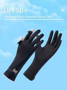 New UPF50+ Ice Silk Sun Protection Gloves For Women, Driving, Anti-UV, Outdoor Cycling, Non-Slip Touchscreen, Embroidered, Extended Length, Anti-Tanning Hand Protection Gloves - A - View 7