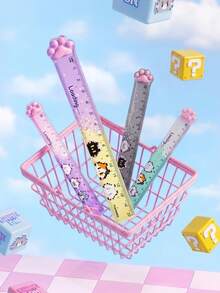 1pc/4pcs Pixel Style Cat Paw Straight Ruler, Cute Cartoon Colorful Measuring & Drawing Ruler, Great For Drawing Straight Lines, Daily Use, Small Gift - Multicolor - View 2