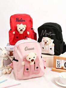 Customizable Plush Backpack, Personalized Teddy Bear Backpack With Name, Cute Bear Design, Suitable For School, Travel And Daily Fashion; Multi-Functional Design, Suitable For Office, Commute And Campus Use; Portable And Practical, Ideal Gift For Family, Friends (Including Boyfriend, Girlfriend, Children), Suitable As Birthday, Holiday Or Anniversary Gift; Also An Excellent Gift Choice For Back To School, Winter, Valentine's Day And Christmas, Combining Personalized Features And Fashionable Aesthetics. - Multicolor - View 5