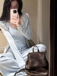 American Style Brown Niche Design Solid Color Minimalist Versatile Exquisite Leather Texture Small Delicate Backpack Vintage Handbag - Brown - View 2